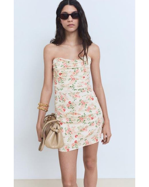 Mango Natural Pleated Strapless Minidress