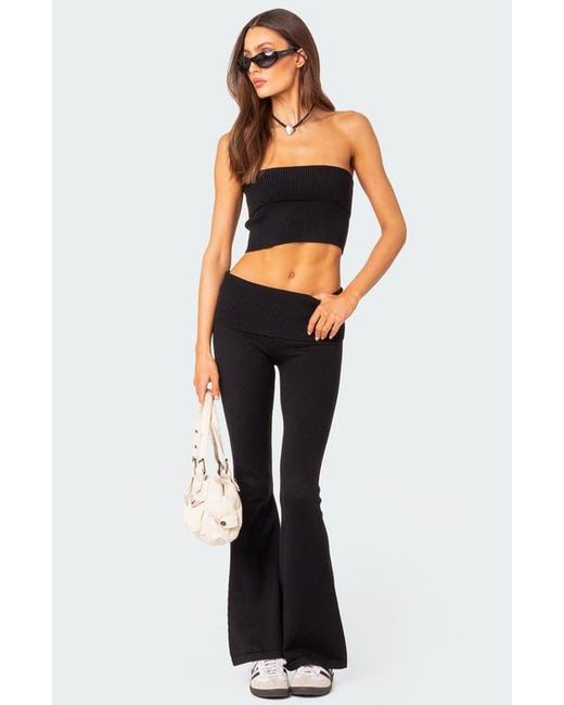 Edikted Blue Desiree Foldover Flare Pants