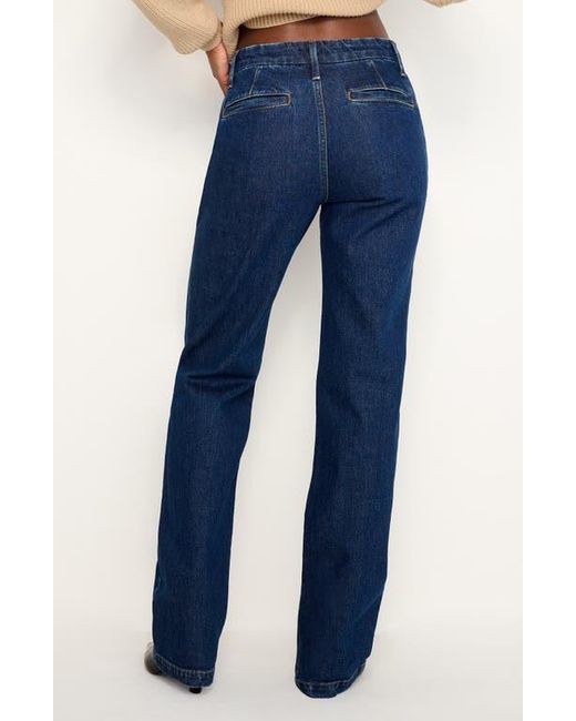 GOOD AMERICAN Blue Pintuck High Waist Wide Leg Trouser Jeans