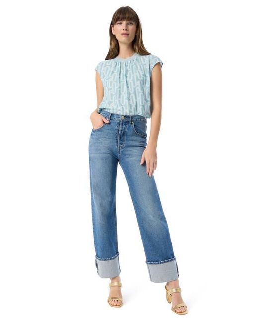 DO by Dee Ocleppo Blue Emersyn Geo Print Rib Trim Top