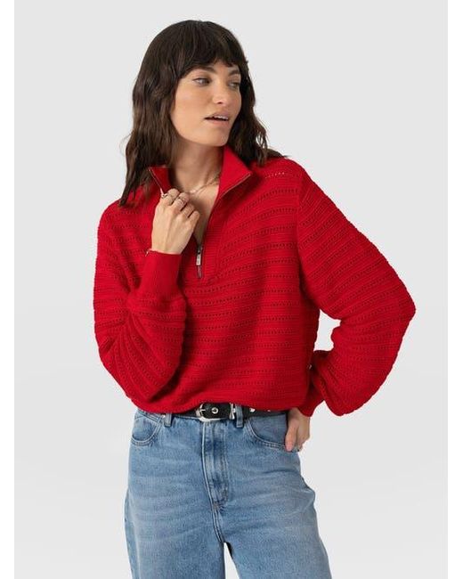 Saint + Sofia Red Ester Quarter Zip Knit