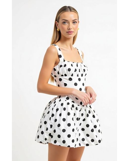 Modenaire White Polka Dot Gathered Bust Flared Corset Bodice Mini Dress