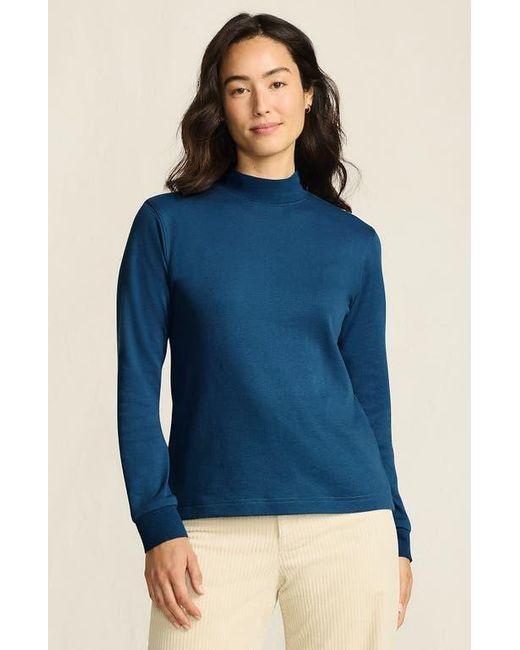 Lands' End Blue Relaxed Cotton Long Sleeve Mock Turtleneck