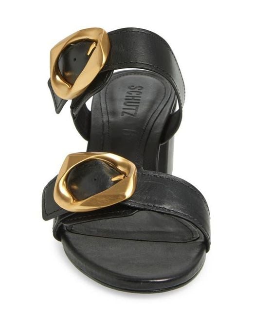 SCHUTZ SHOES Black Olga Buckle Block Heel Sandal