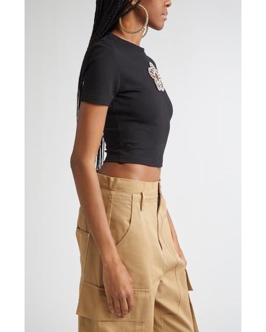 Area Blue Crystal Flower Cutout Crop T-Shirt