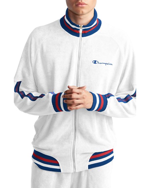 Champion White C-life Terry Varsity-stripe Warm-up Jacket for men