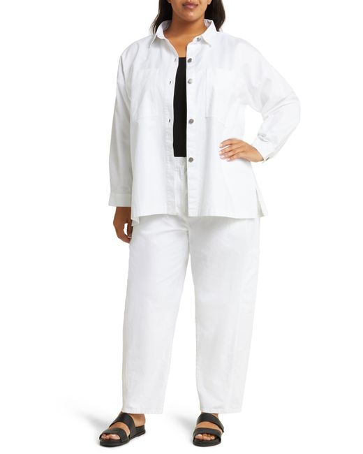 Eileen Fisher White Boxy Stretch Organic Cotton & Hemp Shirt Jacket