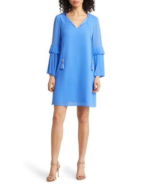 Vince Camuto Float Wide Pleated Long Sleeve Chiffon Shift Dress in Blue |  Lyst
