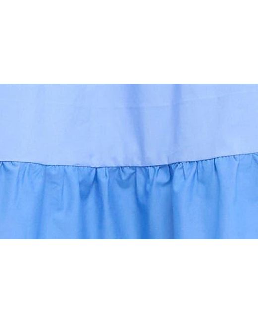 English Factory Blue Flutter Sleeve Colorblock Cotton Midi Dress