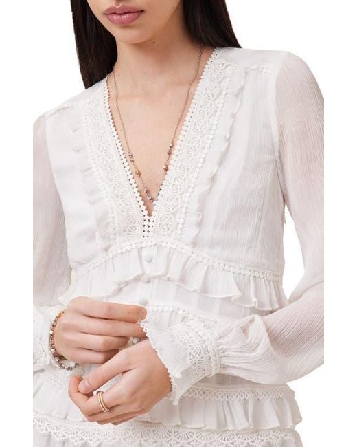AllSaints White Zora Long Sleeve Tiered Dress