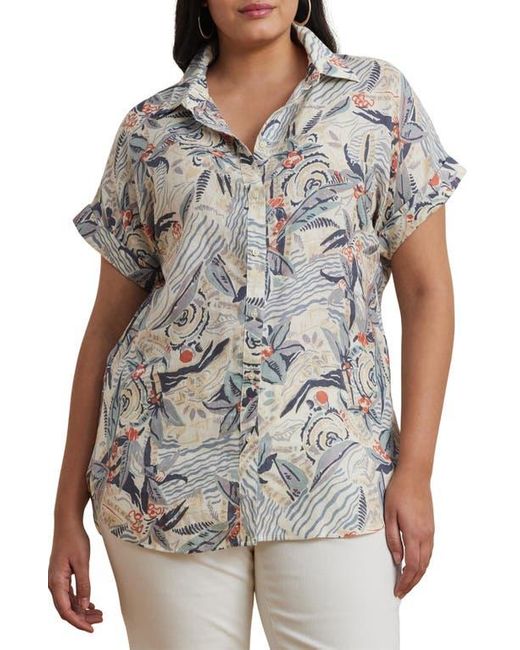 Ralph Lauren Gray Beach Print Relaxed Fit Short Sleeve Linen Button-Up Shirt