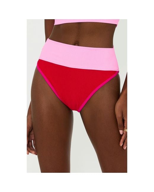 Beach Riot Women's Red Emmy Colorblock High Waist Bikini Bottoms
