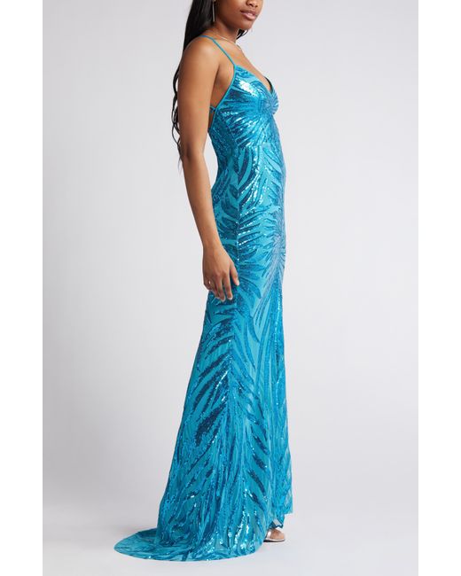 Lulus Blue Sparkle Til Dawn Sequin Mermaid Gown