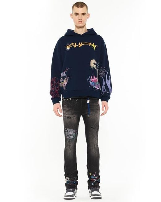 Cult Of Individuality Blue Graphic Hoodie Sweatshirt for men