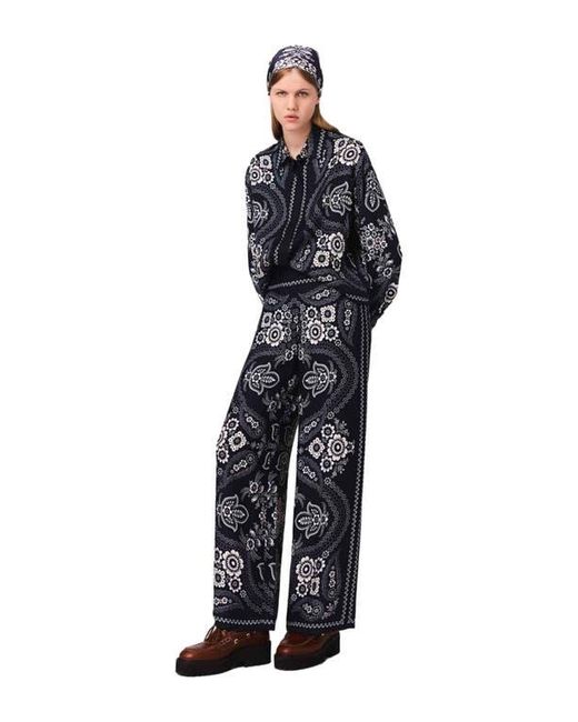Maje Blue Flowing Bandana Print Pants