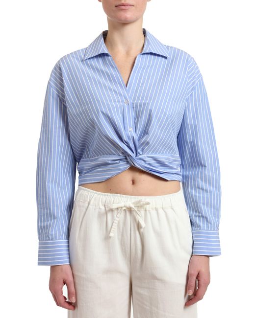 Mavi Blue Stripe Twist Front Crop Button-up Shirt