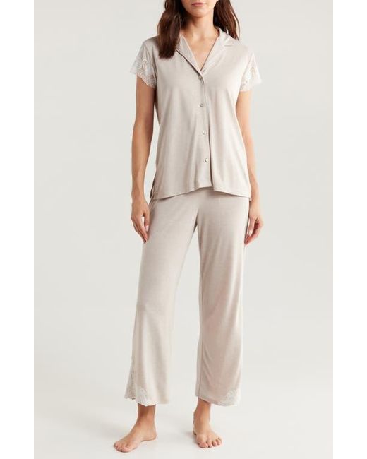 Natori Shangri Lace Short Sleeve Shirt Pants Pajama 2 Piece Set in Natural Lyst
