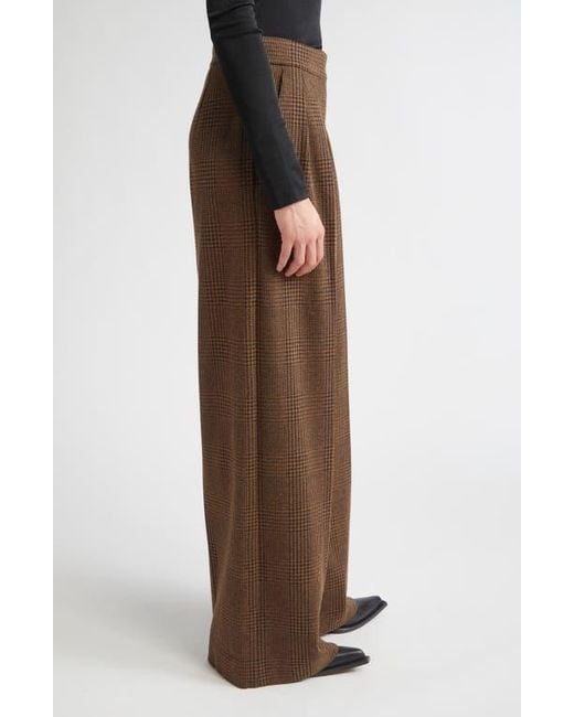 Max Mara Brown Ponza Pleated Houndstooth Check Wide Leg Pants