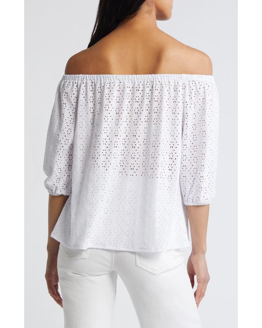 Loveappella White Eyelet Off The Shoulder Top