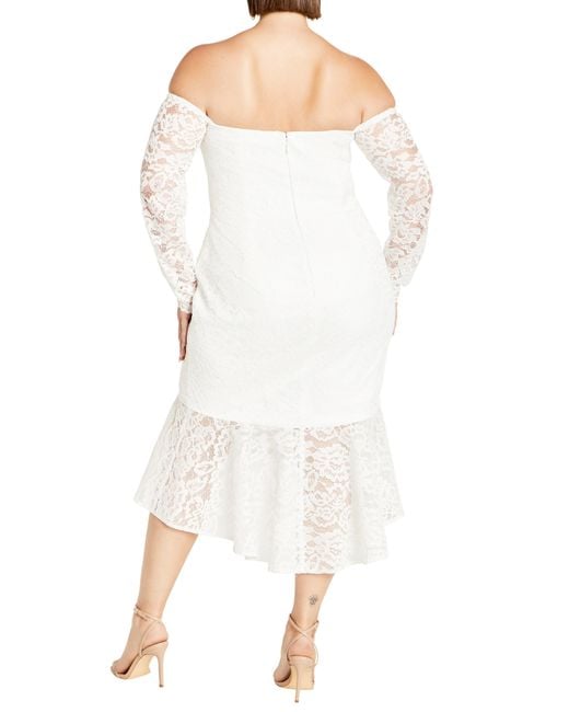 City Chic White Athena Off The Shoulder Long Sleeve Dress