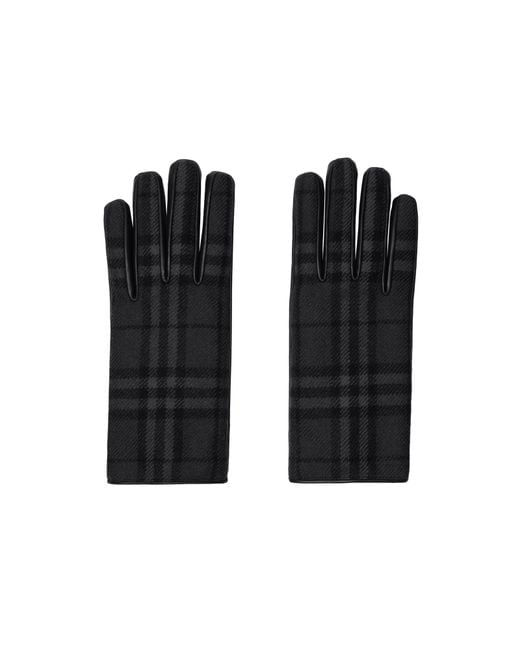 Burberry Black Check Wool Gloves for men