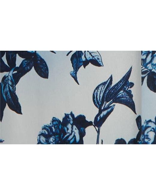 L'Agence Blue Pilar Rose Print Wide Leg Silk Pants