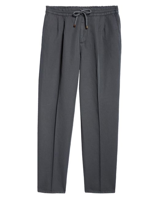 Brunello Cucinelli Gray Garment Dyed Linen & Cotton Gabardine Drawstring Pants for men