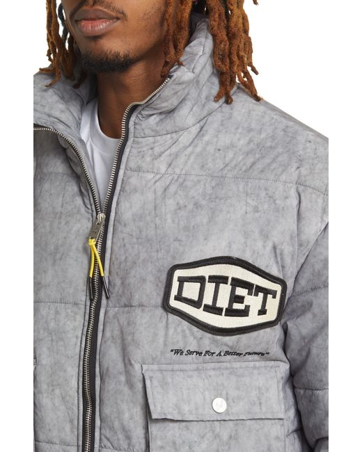DIET STARTS MONDAY Gray Logo Patch Puffer Jacket for men