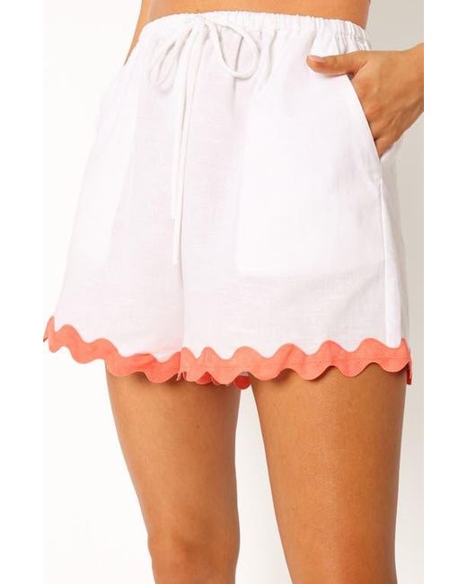 Petal & Pup White Harry Rickrack Trim Cotton & Linen Drawstring Shorts