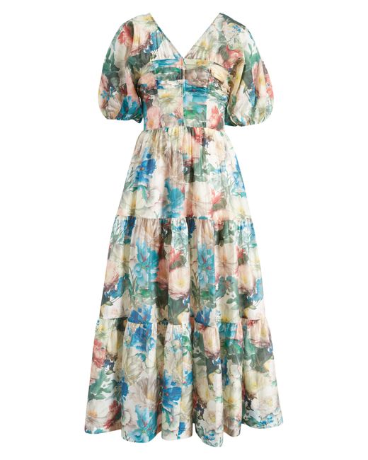 & Other Stories White & Floral Print Tiered Dress