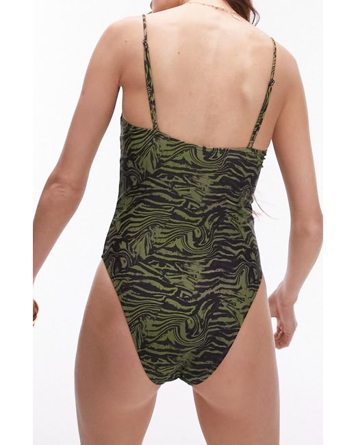 TOPSHOP Green Bead Detail One-piece Swimsuit