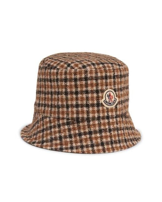Moncler Brown Reversible Check Logo Patch Bucket Hat