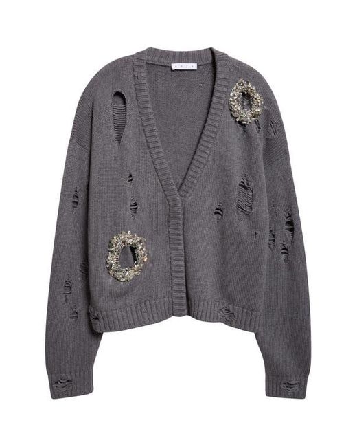 Area Gray Distressed Crystal Cotton & Cashmere Cardigan