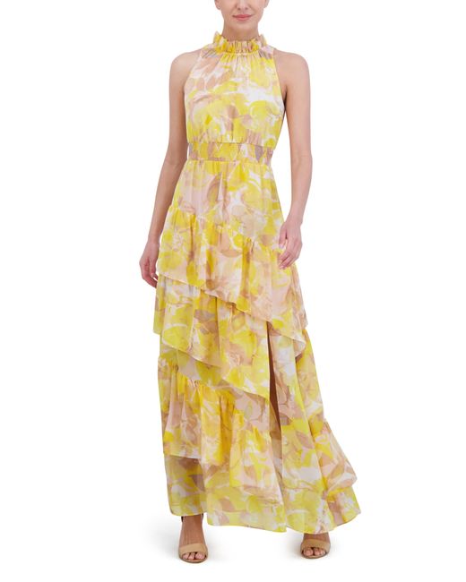 Eliza J Yellow Floral Tiered Maxi Dress