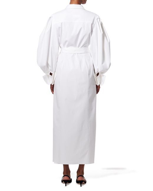Carolina Herrera White Belted Long Sleeve Midi Shirtdress