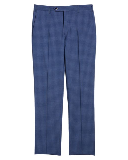Zanella Blue Parker Flat Front Box Check Stretch Wool Pants for men