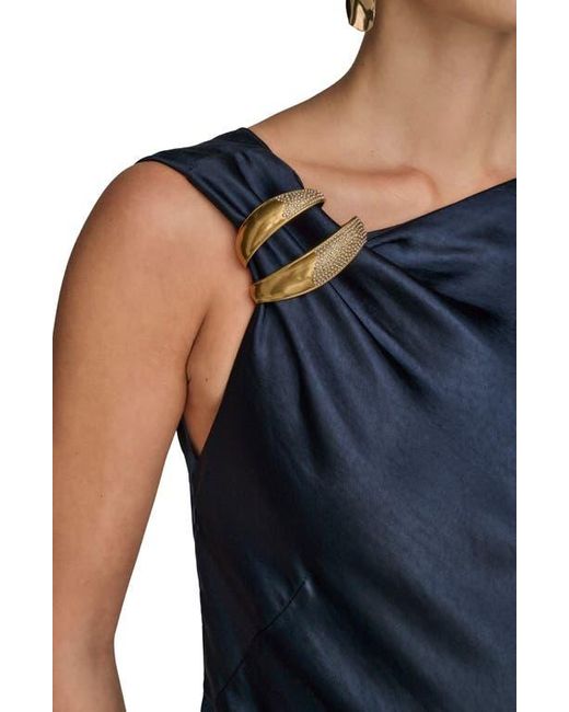 Donna Karan Blue Asymmetric Cowl Back Satin Gown
