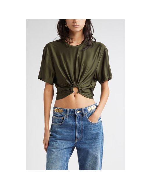 Rabanne Black Piercing Ring Satin Jersey Crop T-Shirt