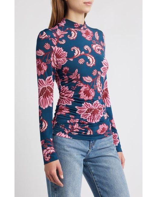 Farm Rio Blue Flower Delicacy Ruched Jersey Top