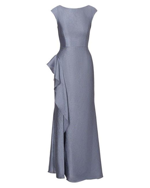 Adrianna Papell Purple Shimmer Jacquard Cascade Ruffle Gown
