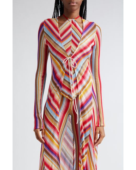 Missoni Red Stripe Long Sleeve Knit Cover-up Duster