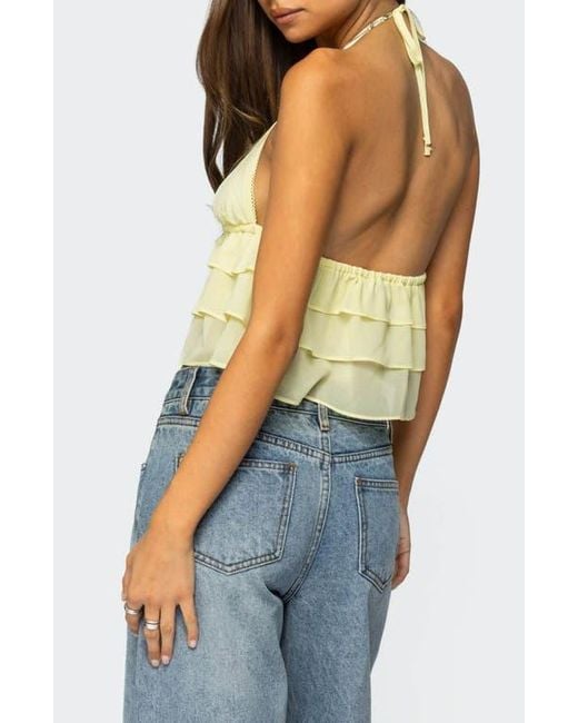 Edikted Blue Zephi Split Front Ruffle Top