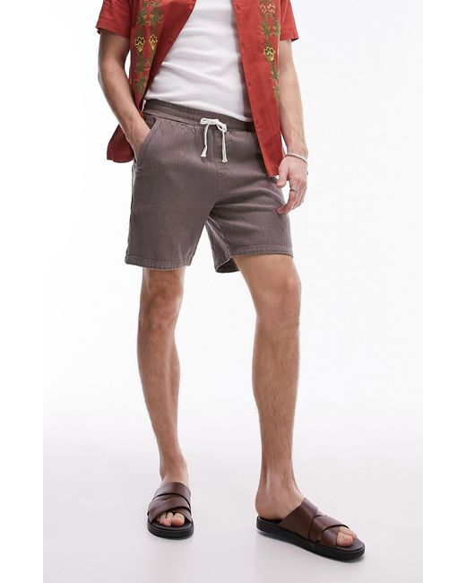 Topman Brown Textured Drawstring Shorts for men