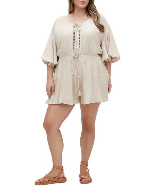 City Chic Natural Harlow Tassel Tie Romper