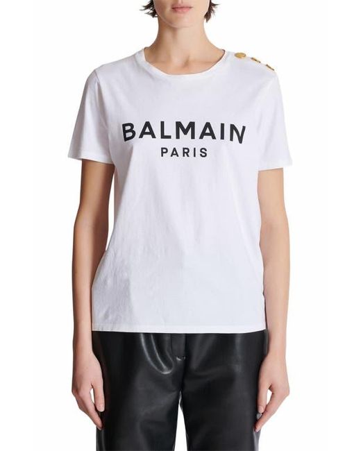 Balmain Black T-Shirt With Paris Print With Buttons