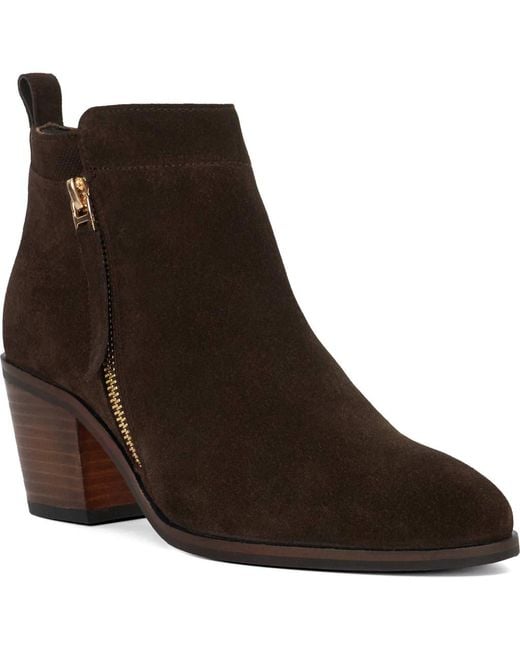 Dune Brown Paicing Block Heel Bootie