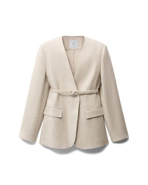 Mango Natural Belted Linen Blazer