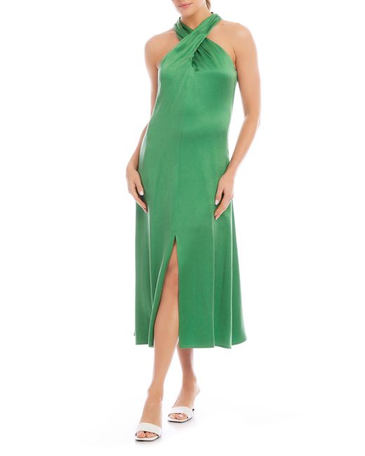 Fifteen Twenty Green Ivy Crossover Neck Satin Midi Dress
