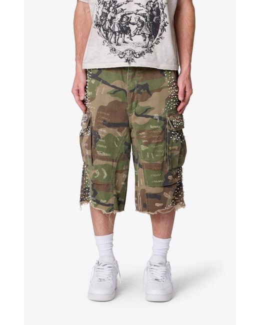 MNML Green Pearled Cargo Shorts for men
