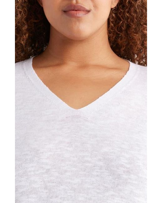 Eileen Fisher White Organic Linen & Organic Cotton V-Neck Sweater